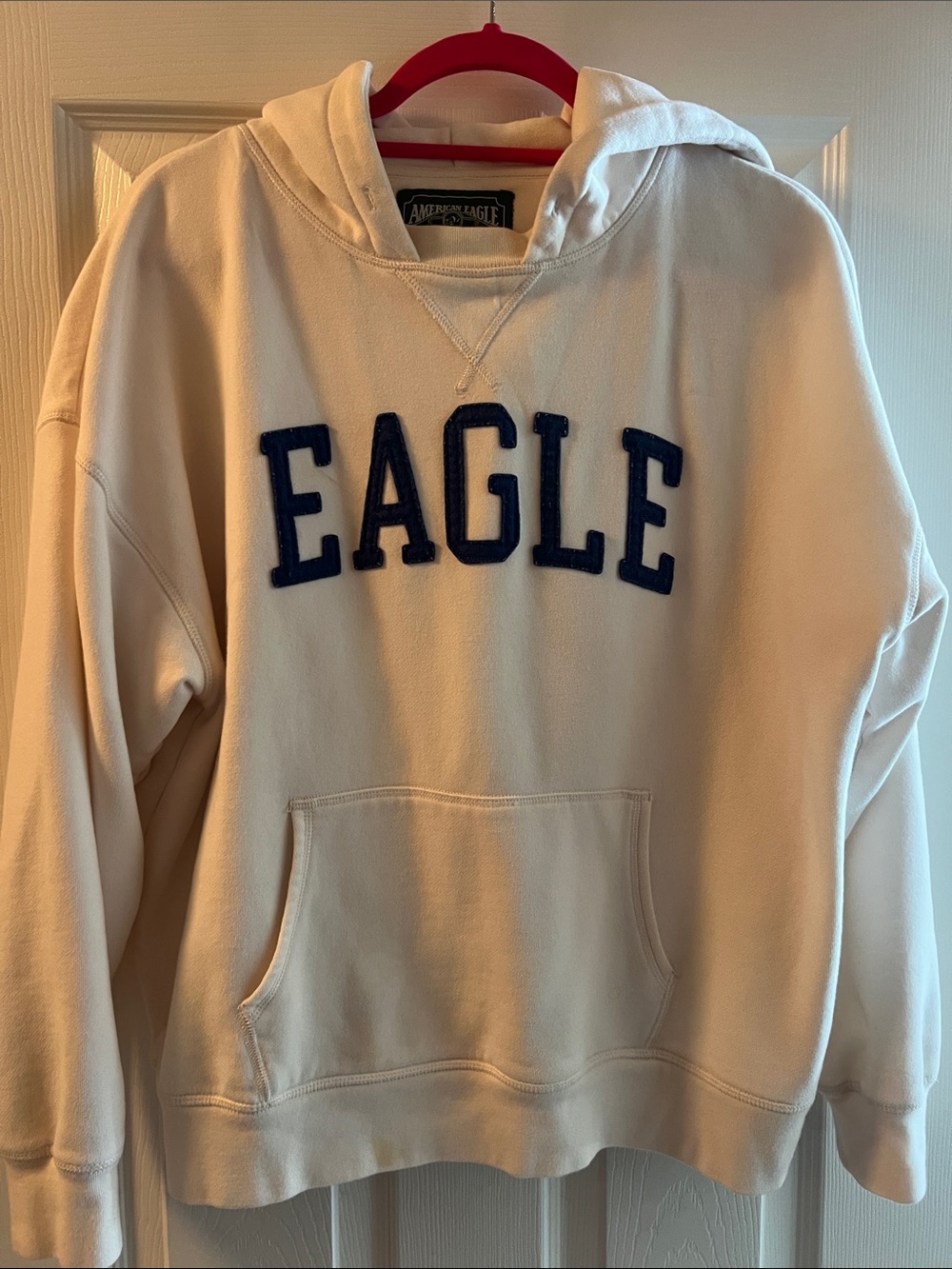 American Eagle Outfitters Cream Crewneck Sweatshirt with Navy Applique